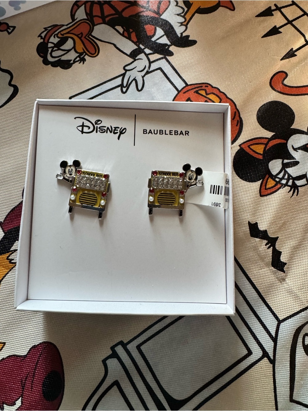BaubleBar Disney Mickey School Bus Stud Earrings — Gold, Black, Yellow